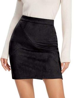 Simplee Apparel Women's High Waist Faux Suede Mini Short Bodycon Skirt