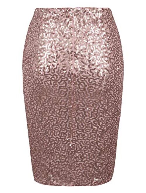 PrettyGuide Women's Sequin Skirt High Waist Sparkle Pencil Skirt Party Cocktail