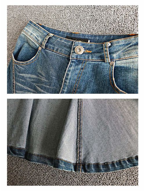 LISUEYNE Women's Casual Stretch Waist Washed Denim Ruffle Fishtail Skirts Long Jean Skirt