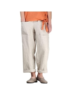 Mordenmiss Women's Casual Cotton Linen Pant w/Unique Pockets