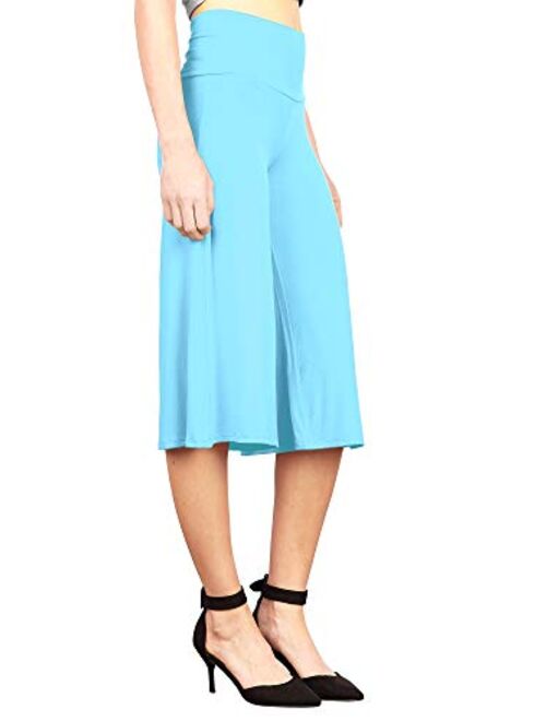 Made By Johnny Women's High Elastic Waistband Wide Leg Palazzo Culotte Gaucho Capri Pants (S~5XL)