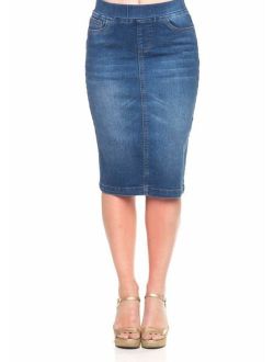 GoModest Women's Midi Casual Modest Knee Length Denim Jean Pencil Skirt
