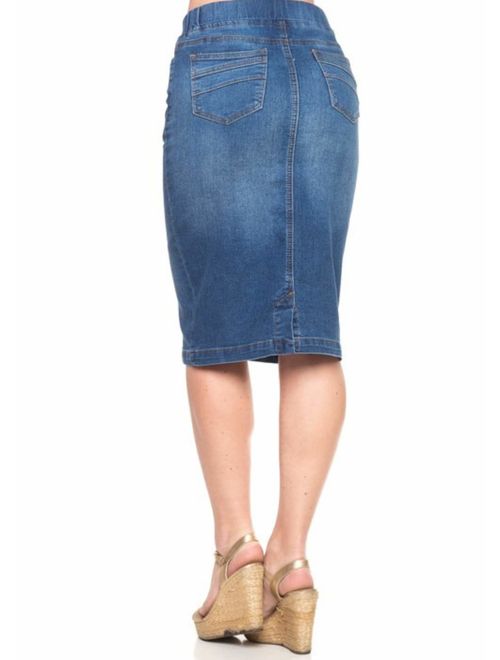 GoModest Women's Midi Casual Modest Knee Length Denim Jean Pencil Skirt
