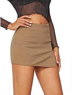 Women's Contrast Binding Knot Side Mid Waist Asymmetrical Skirt Shorts