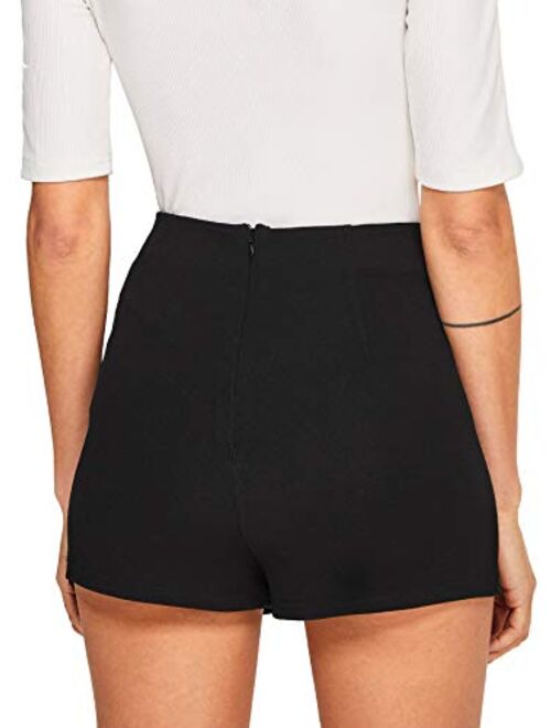 WDIRARA Women's Contrast Binding Knot Side Mid Waist Asymmetrical Skirt Shorts