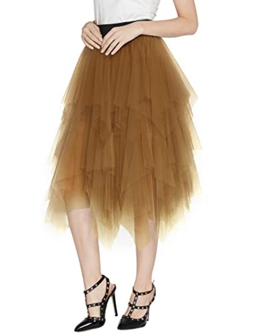 Urban CoCo Women's Sheer Tutu Skirt Tulle Mesh Layered Midi Skirt