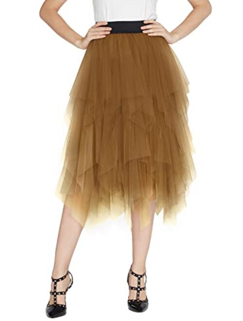 Urban CoCo Women's Sheer Tutu Skirt Tulle Mesh Layered Midi Skirt