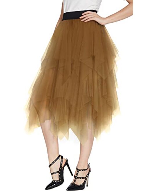 Urban CoCo Women's Sheer Tutu Skirt Tulle Mesh Layered Midi Skirt