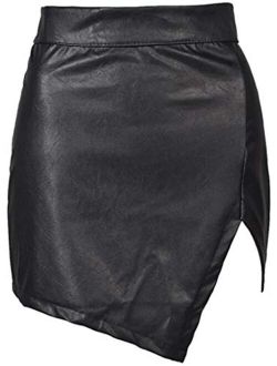 Choies Women's Black Cut Out Mid Waist Asymmetric Hem PU Mini Skirt