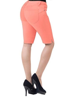 HyBrid & Company Womens 11.5 inch Inseam Butt Lift Stretch Bermuda Shorts