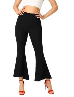 Women's Solid Flare Pants Stretchy Bell Bottom Trousers