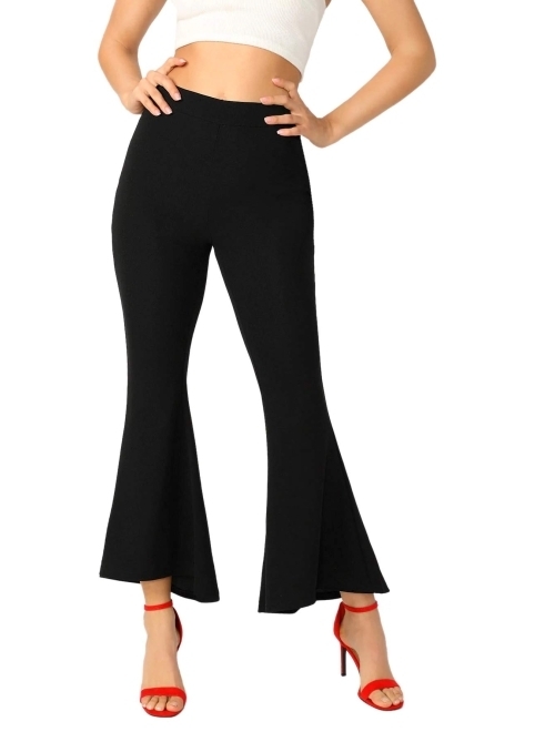 MAKEMECHIC Women's Solid Flare Pants Stretchy Bell Bottom Trousers