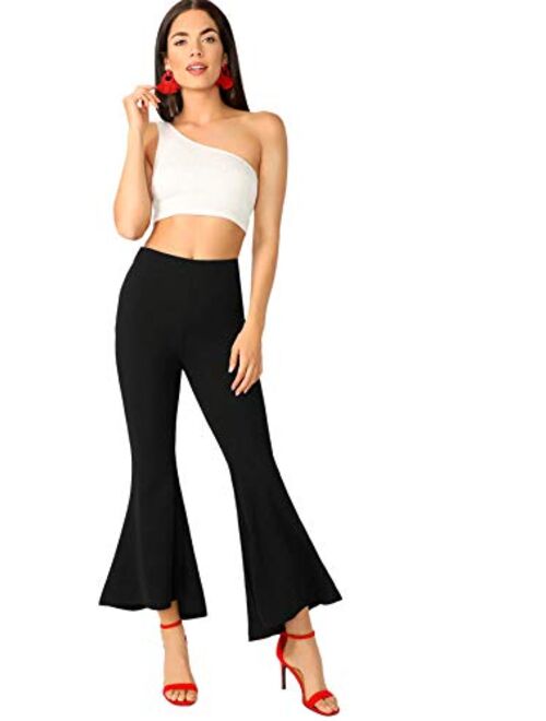 MAKEMECHIC Women's Solid Flare Pants Stretchy Bell Bottom Trousers