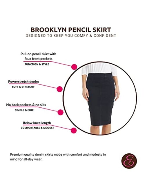 ESTEEZ Women's Denim Pencil Skirt- Stretch Jean Knee Length - Brooklyn