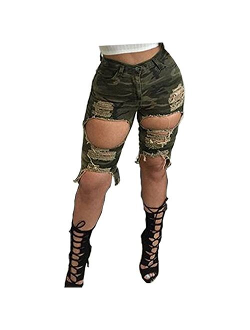 Women Sexy Destroyed Ripped Bermuda Shorts Outfit Denim Cut Hot Pants Army Jeans