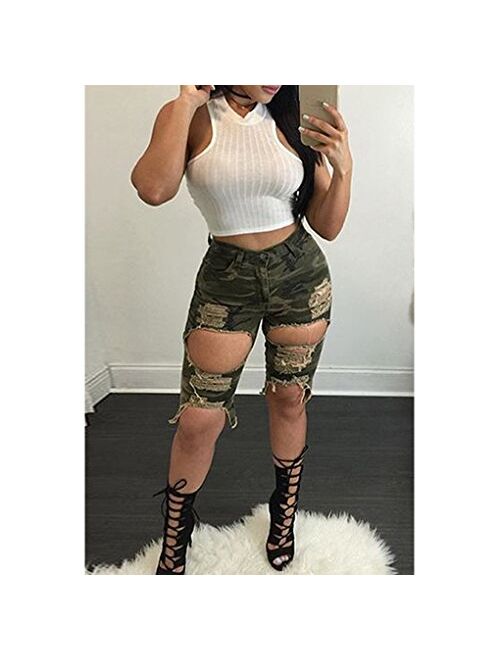 Women Sexy Destroyed Ripped Bermuda Shorts Outfit Denim Cut Hot Pants Army Jeans