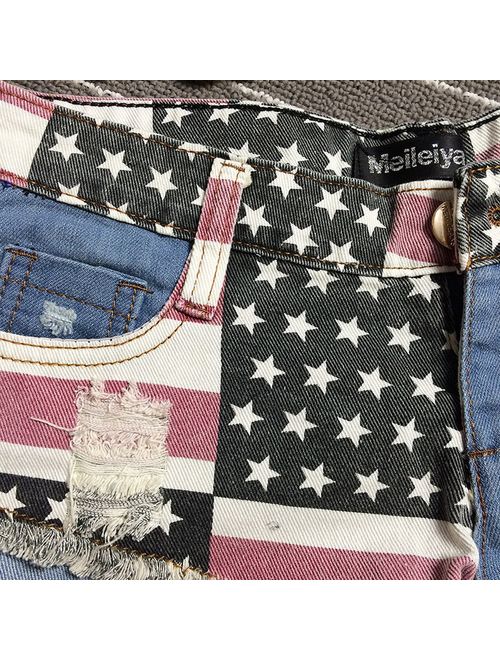 chouyatou Women's Low-Rise American Flag Print Daisy Duke Ripped Denim Shorts