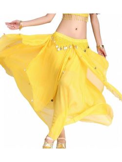 ZLTdream Women's Belly Dance Chiffon Skirt with Coins