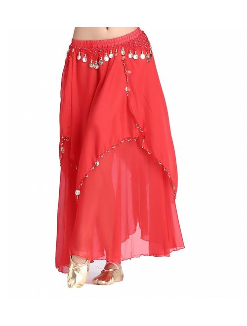 ZLTdream Women's Belly Dance Chiffon Skirt with Coins