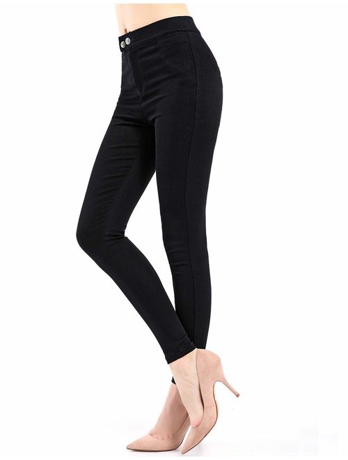 neezeelee Women's Black Stretch Skinny Dress Pants Slim Fit Comfy Leggings with Pockets Work Casual