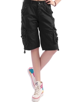 Women's Casual Loose Fit Multi-Pockets Twill Bermuda Cargo Shorts