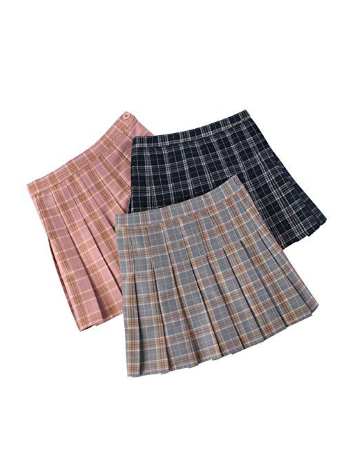 DAZCOS US Size Plaid Skirt High Waist Japan School Girl Uniform Skirts