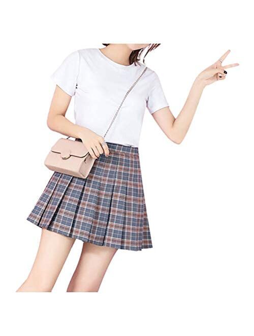 DAZCOS US Size Plaid Skirt High Waist Japan School Girl Uniform Skirts