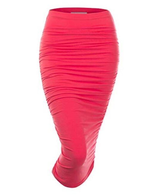 Doublju Womens Slim Fit Ruched Long Pencil Skirt with Plus Size