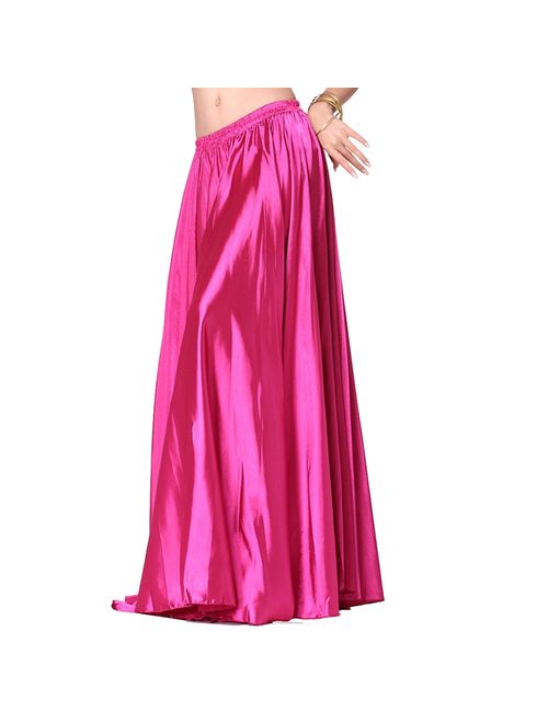 MUNAFIE Belly Dance Satin Skirt Arabic Halloween Shiny Skirt Fancy Full Skirt US0-14