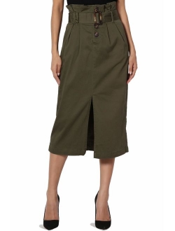 Butt Lift Wash Jean Pencil Knee Length Midi Stretch Soft Denim Skirt