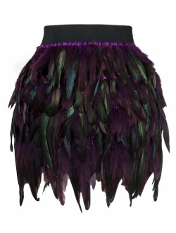 PERSUN Women's Mid Waist A-Line Short Feather Skirt for Party Supply