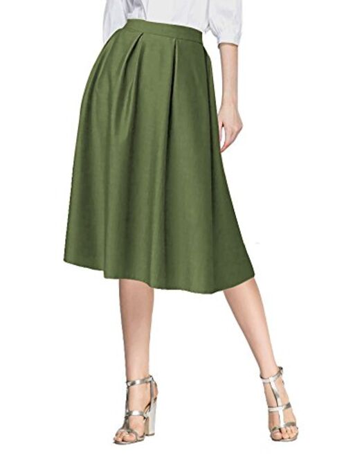 Urban CoCo Women's Flared A line Pocket Skirt High Waist Pleated Midi Skirt