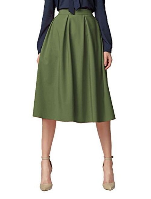 Urban CoCo Women's Flared A line Pocket Skirt High Waist Pleated Midi Skirt