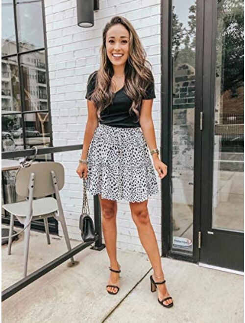 Hibluco Women' Floral Layered Ruffles Tie up High Waist Short Pleated Skirt