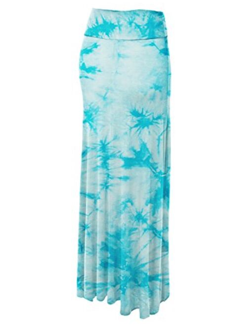 Lock and Love Women's Basic Solid Tie Dye Foldable High Waist Floor Length Maxi Skirt S-3XL Plus Size