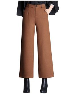 Tanming Women's Thick Wool Blend Cropped Wide Leg Pant Trousers