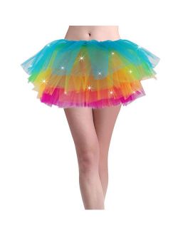 Cidyrer Tutus for Women Light Up Neon LED Rainbow Tutu Skirt
