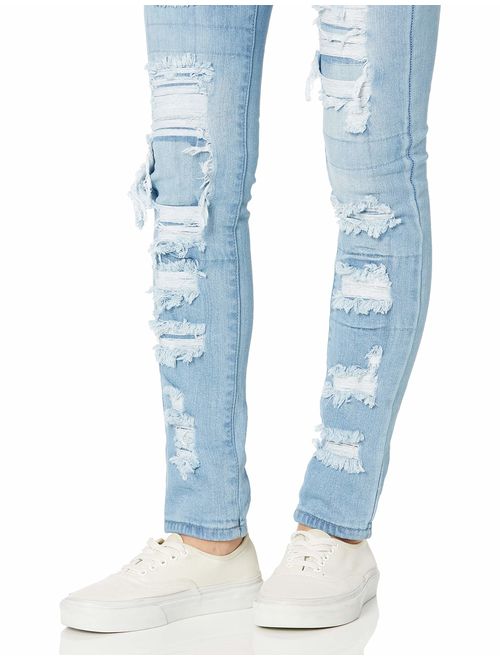 Cover Girl Women's High Waisted Cute Ripped Patched Repair Blue Skinny Juniors