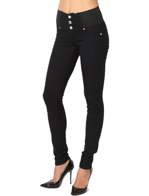 TheMogan Curvy Butt Elastic Waist Band Stretch Soft Denim Skinny Jeans in Black