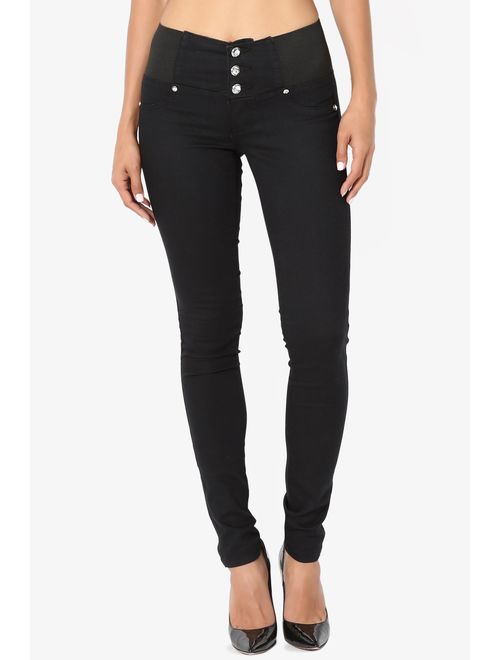 TheMogan Curvy Butt Elastic Waist Band Stretch Soft Denim Skinny Jeans in Black
