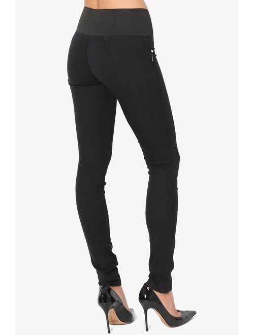 TheMogan Curvy Butt Elastic Waist Band Stretch Soft Denim Skinny Jeans in Black
