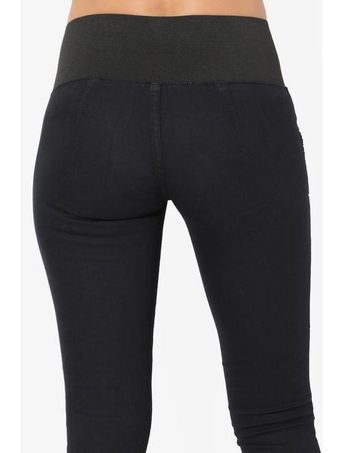 TheMogan Curvy Butt Elastic Waist Band Stretch Soft Denim Skinny Jeans in Black