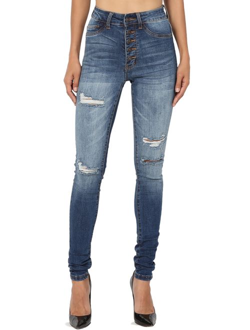 TheMogan Curvy Butt Elastic Waist Band Stretch Soft Denim Skinny Jeans in Black