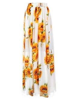 Topdress Women's Floor Length Beach Skirt Floral Print Chiffon Maxi Skirts