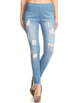 Jvini Women's Pull-On Ripped Destroyed Stretch Skinny Denim Jeggings Regular-Plus Size