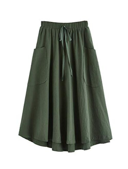 SweatyRocks Women's Casual High Waist Pleated A-Line Midi Skirt with Pocket