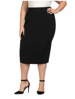 Chicwe Women's Plus Size Stretch Long Tailored Calf Length Pencil Skirt Elastic Waistband