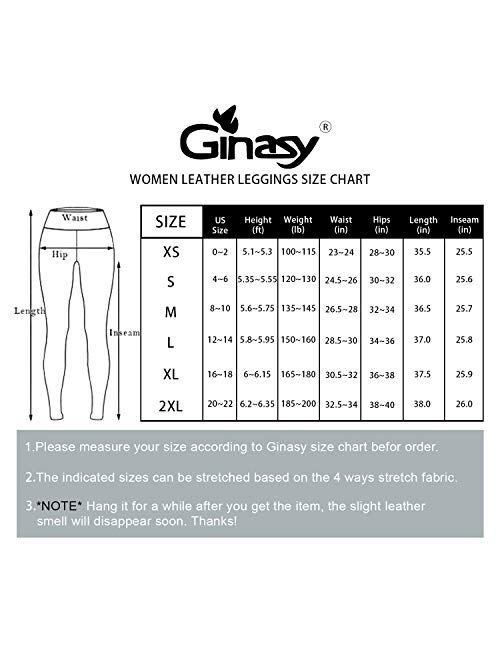 Ginasy Faux Leather High Waist Tummy Control Leggings Pants Stretchy Tights for Women