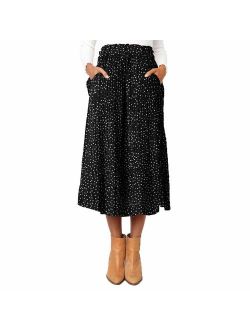 Astraet Women's High Waist Polka DotLeopard Pleated Midi Skirt with Pockets