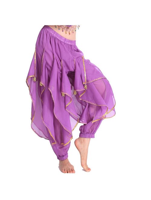 MUNAFIE Belly Dance Harem Pants Tribal Arabic Halloween Pants with Gold Trim US0-14